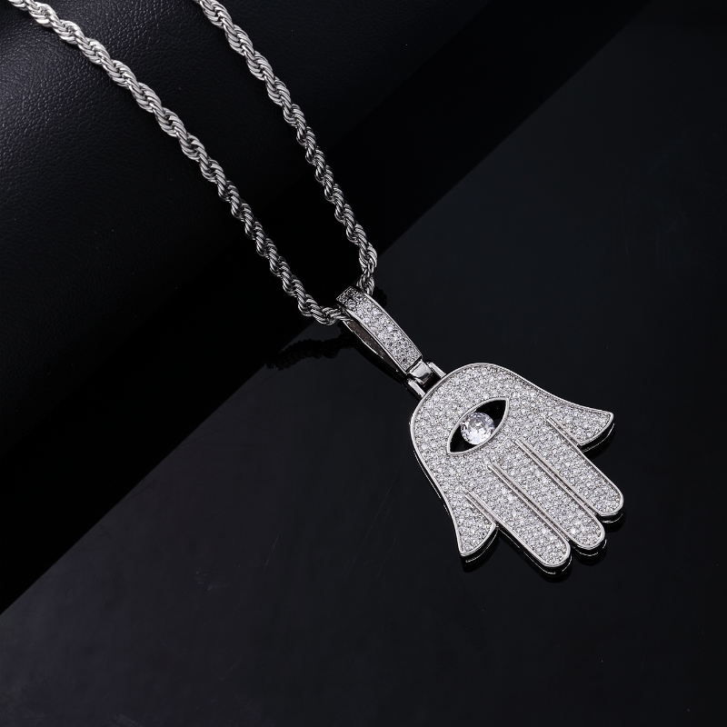 Retro Vintage Style Palm Hand Of Fatima Eye Stainless Steel Copper Plating Chain Inlay Zircon Men's Necklace Pendant display picture 5