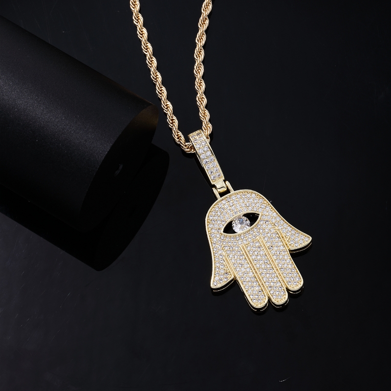 Rétro Style Vintage Paume Main De Fatima Œil Acier Inoxydable Le Cuivre Placage Chaîne Incruster Zircon Hommes Collier Pendentif display picture 7