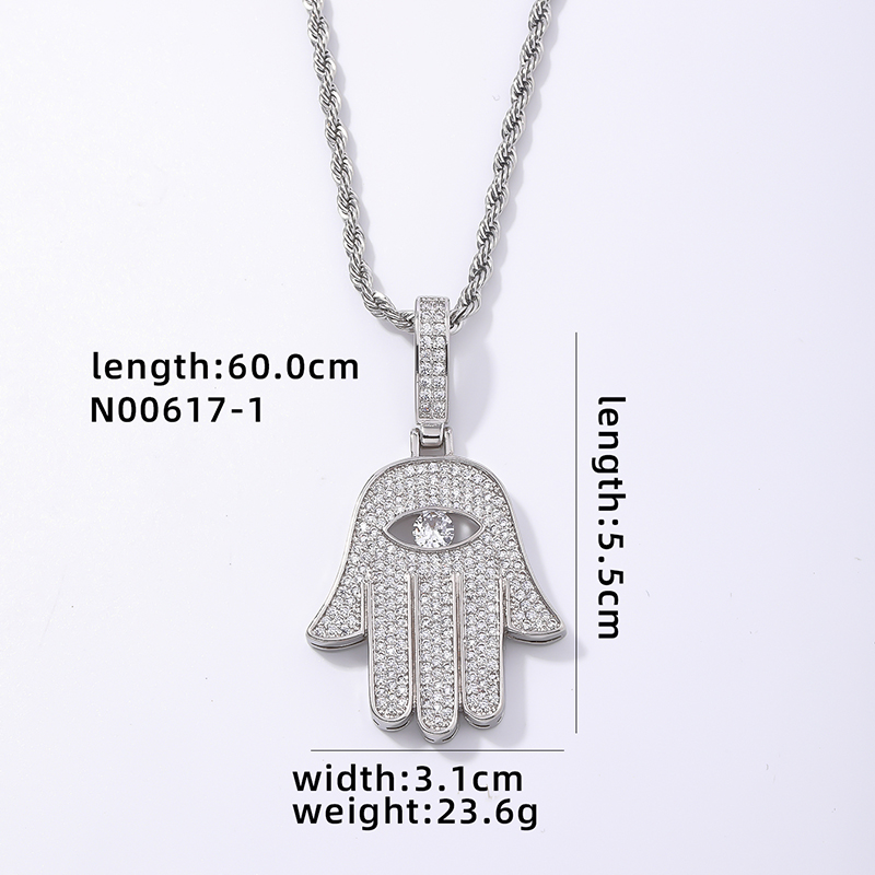 Rétro Style Vintage Paume Main De Fatima Œil Acier Inoxydable Le Cuivre Placage Chaîne Incruster Zircon Hommes Collier Pendentif display picture 1