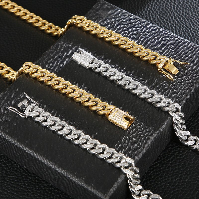 Hip-Hop Retro Geometric Solid Color Titanium Steel Plating Inlay Rhinestones 18K Gold Plated Men's Jewelry Set display picture 3