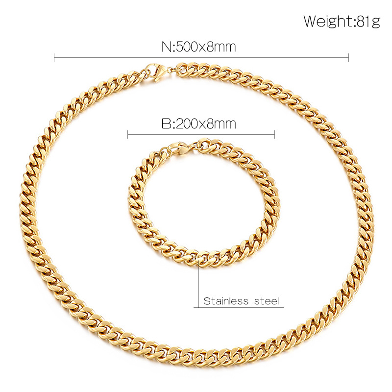 Titanium Steel 18K Gold Plated Hip-Hop Retro Chain Solid Color Bracelets Necklace display picture 5