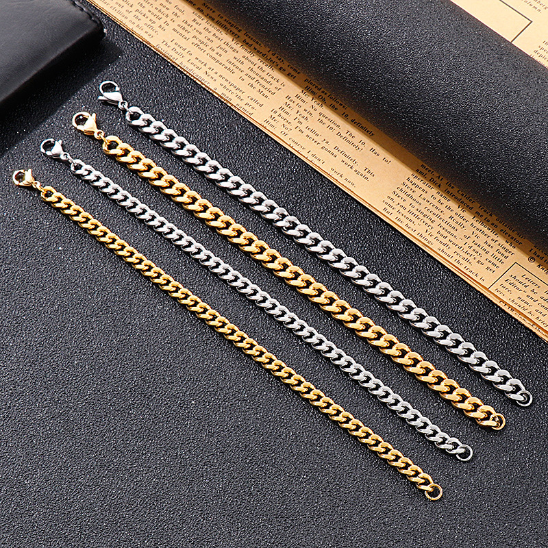 Titanium Steel 18K Gold Plated Hip-Hop Retro Chain Solid Color Bracelets Necklace display picture 3