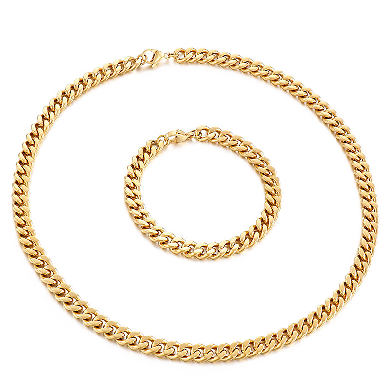 Acier Au Titane Plaqué Or 18K Hip Hop Rétro Chaîne Couleur Unie Bracelets Collier display picture 1