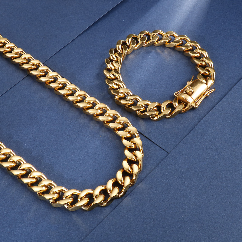 Hip-Hop Retro Solid Color 18K Gold Plated Titanium Steel Wholesale Bracelets Necklace display picture 4