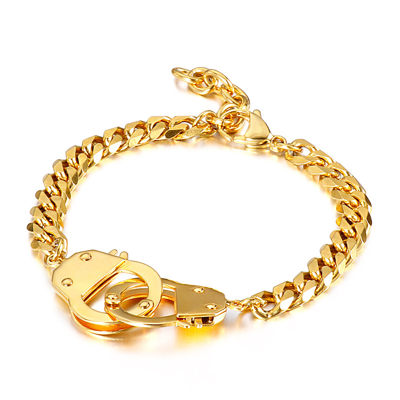 Hip Hop Retro Esposas Color Sólido Acero Titanio Chapados en oro de 18k Hombres Pulsera display picture 5