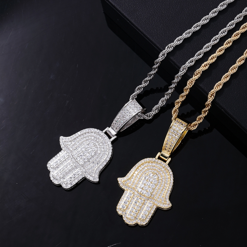 Hip-Hop Palm Hand Of Fatima 304 Stainless Steel Copper Plating Chain Inlay Zircon K Gold Plated Rhodium Plated Men's Necklace Pendant display picture 4