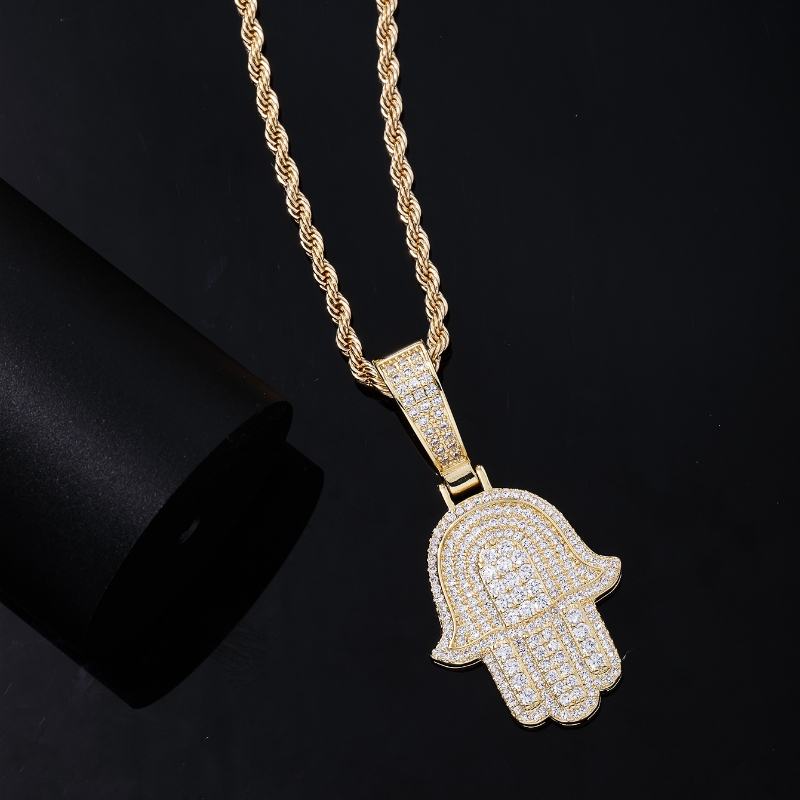 Hip-Hop Palm Hand Of Fatima 304 Stainless Steel Copper Plating Chain Inlay Zircon K Gold Plated Rhodium Plated Men's Necklace Pendant display picture 7