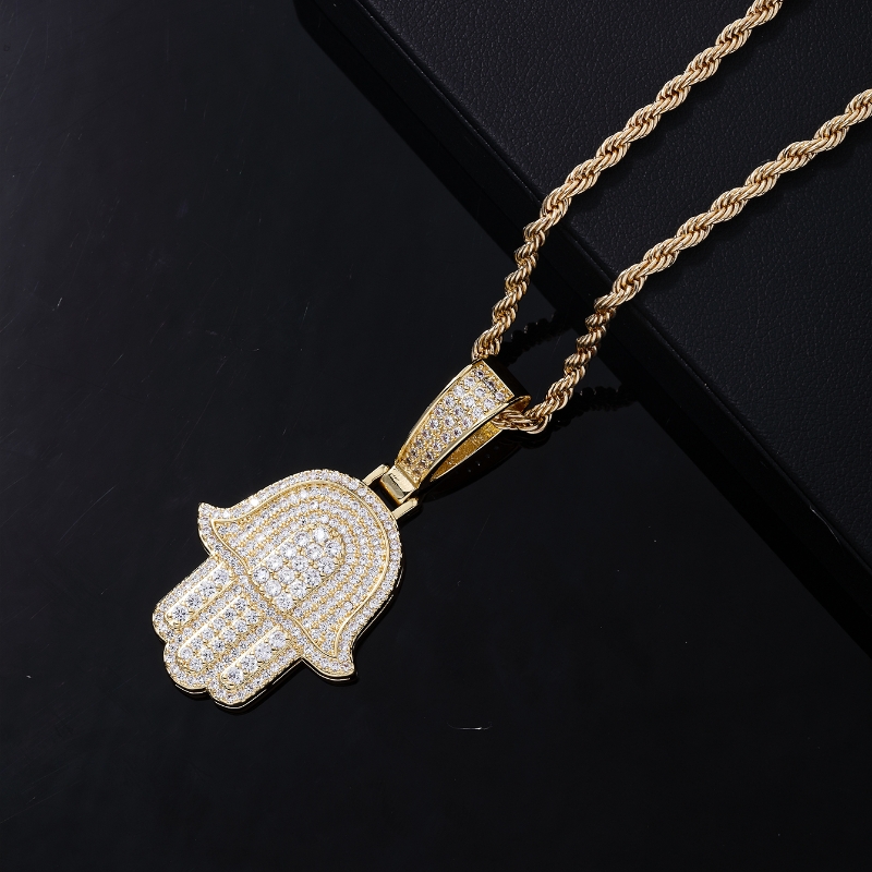 Hip-Hop Palm Hand Of Fatima 304 Stainless Steel Copper Plating Chain Inlay Zircon K Gold Plated Rhodium Plated Men's Necklace Pendant display picture 8