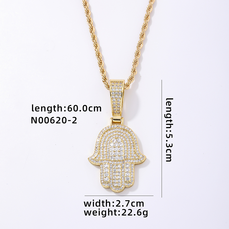 Hip-Hop Palm Hand Of Fatima 304 Stainless Steel Copper Plating Chain Inlay Zircon K Gold Plated Rhodium Plated Men's Necklace Pendant display picture 2