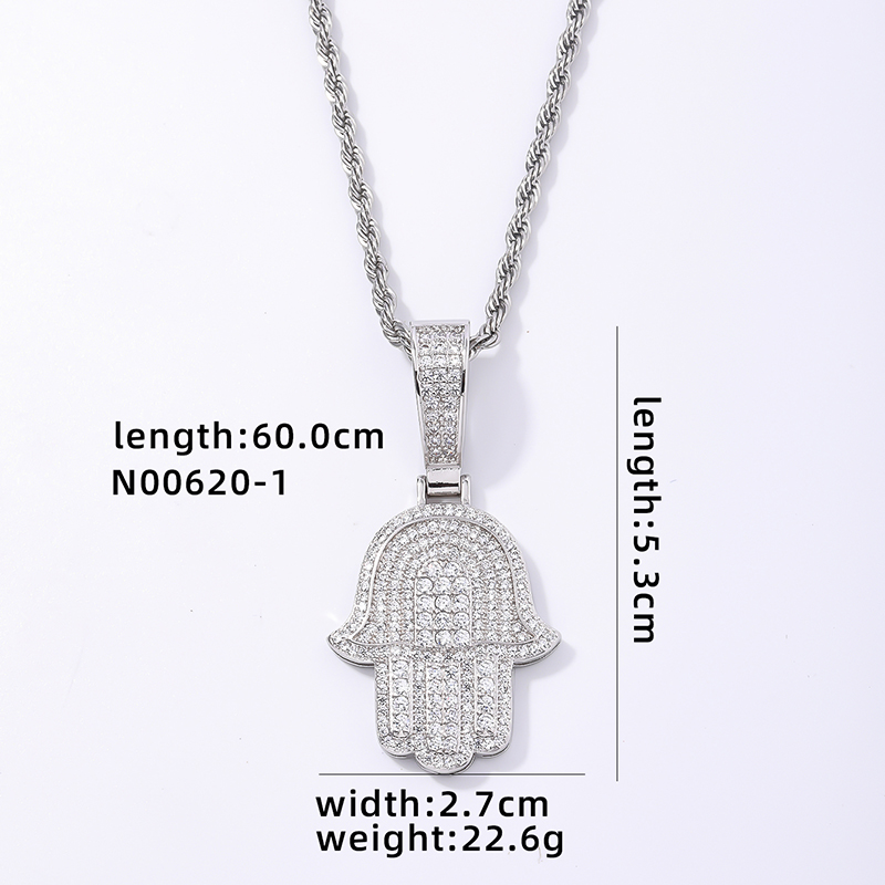 Hip-Hop Palm Hand Of Fatima 304 Stainless Steel Copper Plating Chain Inlay Zircon K Gold Plated Rhodium Plated Men's Necklace Pendant display picture 1