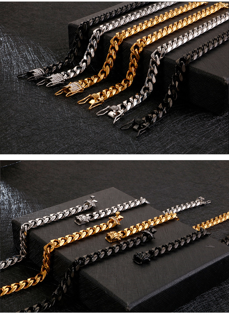 Hip-Hop Retro Geometric Solid Color Stainless Steel Plating Chain 18K Gold Plated Men's Bracelets display picture 1