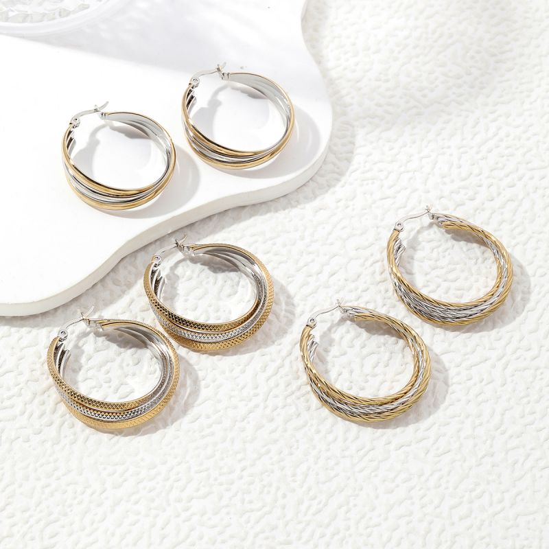 1 Par Estilo Vintage Estilo Simple Irregular Circulo Enchapado Acero Inoxidable Chapados en oro de 18k Aretes display picture 3