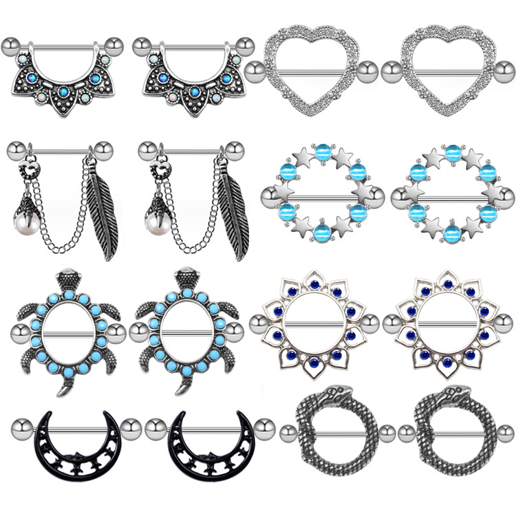 Hip-hop Roman Style British Style Heart Shape Stainless Steel Alloy Epoxy Plating Inlay Rhinestones Zircon White Gold Plated Nipple Ring display picture 5