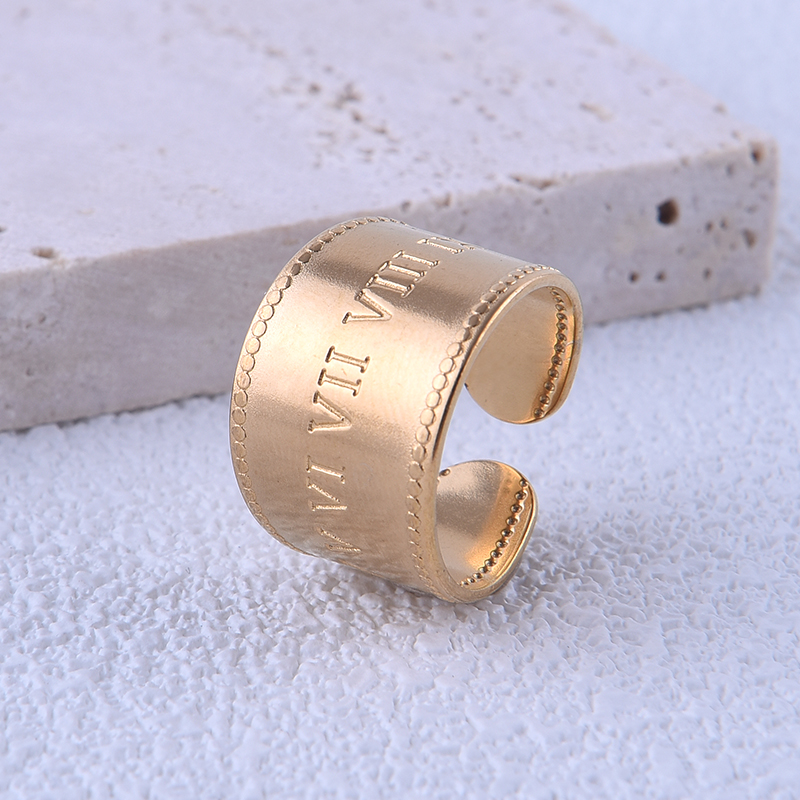 304 Stainless Steel 18K Gold Plated Punk Plating Roman Numeral Wide Band Rings display picture 6