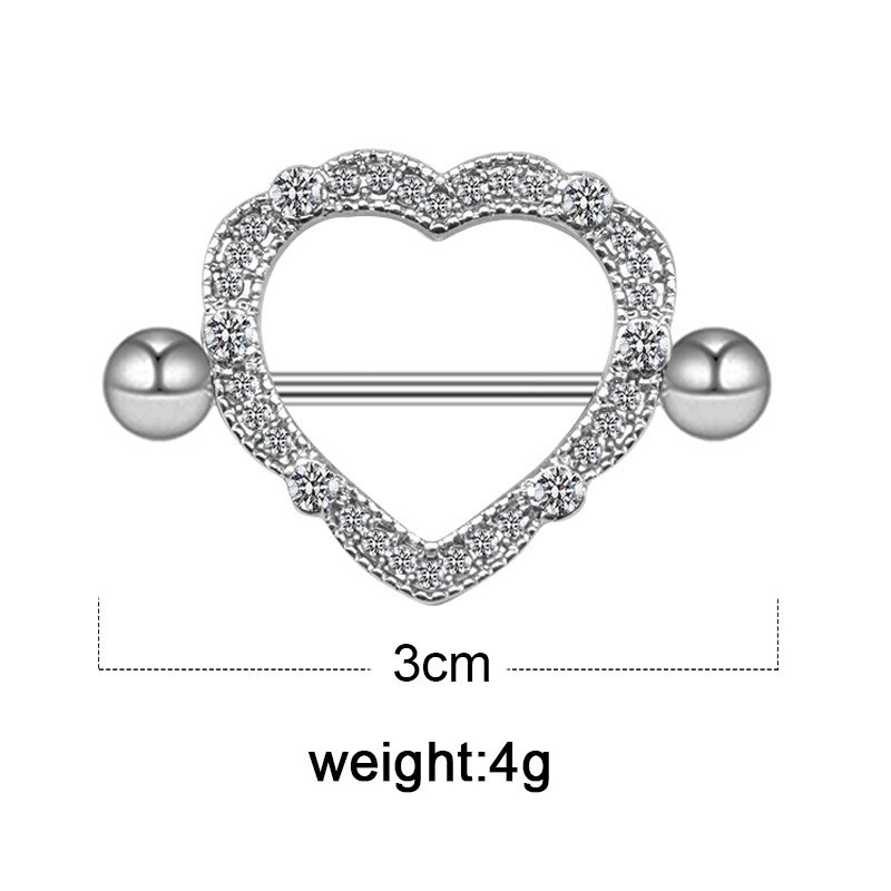 Hip-hop Roman Style British Style Heart Shape Stainless Steel Alloy Epoxy Plating Inlay Rhinestones Zircon White Gold Plated Nipple Ring display picture 1