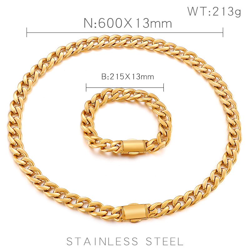 Titanium Steel 18K Gold Plated Hip-Hop Retro Chain Solid Color Bracelets Necklace display picture 4