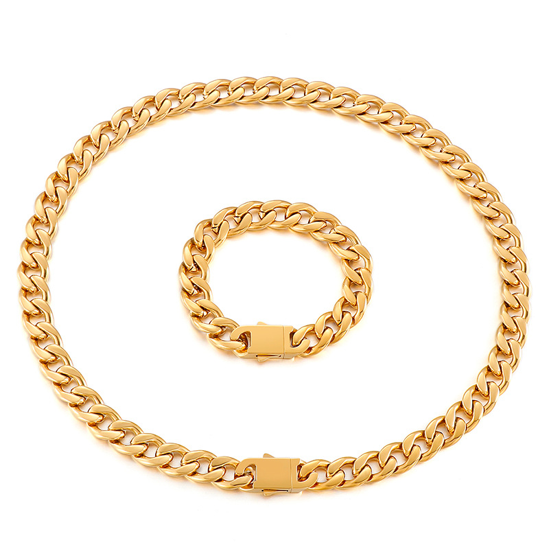 Titanium Steel 18K Gold Plated Hip-Hop Retro Chain Solid Color Bracelets Necklace display picture 1
