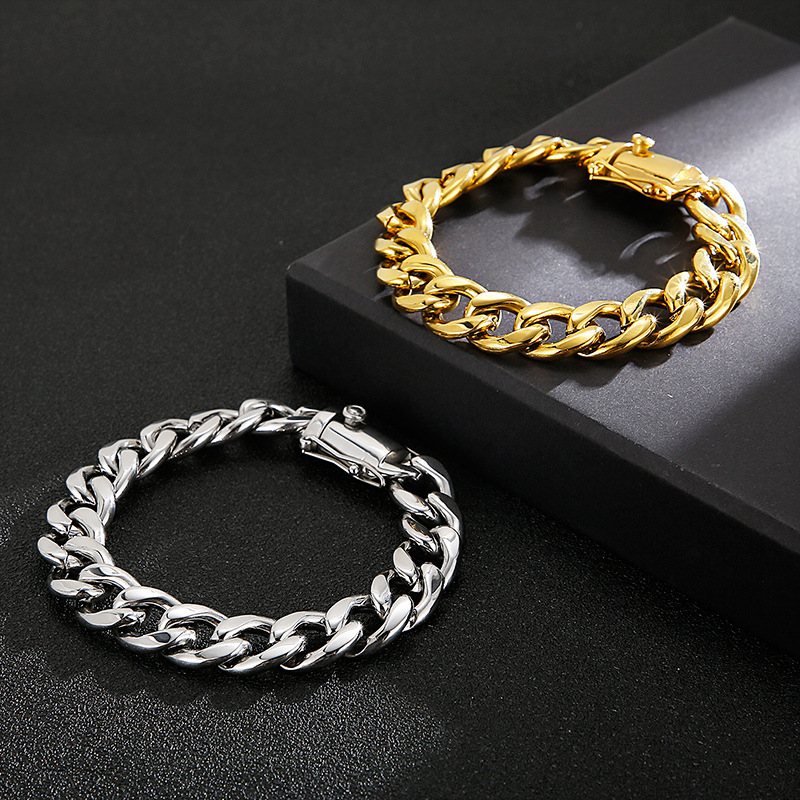 Classic Style Solid Color Titanium Steel Chain 18K Gold Plated Men's Bracelets Necklace display picture 1
