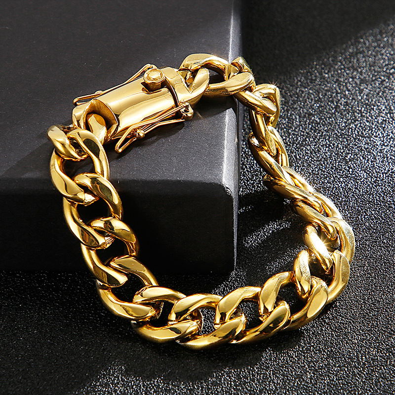 Classic Style Solid Color Titanium Steel Chain 18K Gold Plated Men's Bracelets Necklace display picture 3