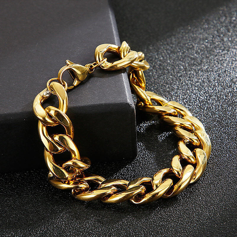 Hip Hop Retro Einfarbig Titan Stahl Kette 18 Karat Vergoldet Männer Armbänder Halskette display picture 2