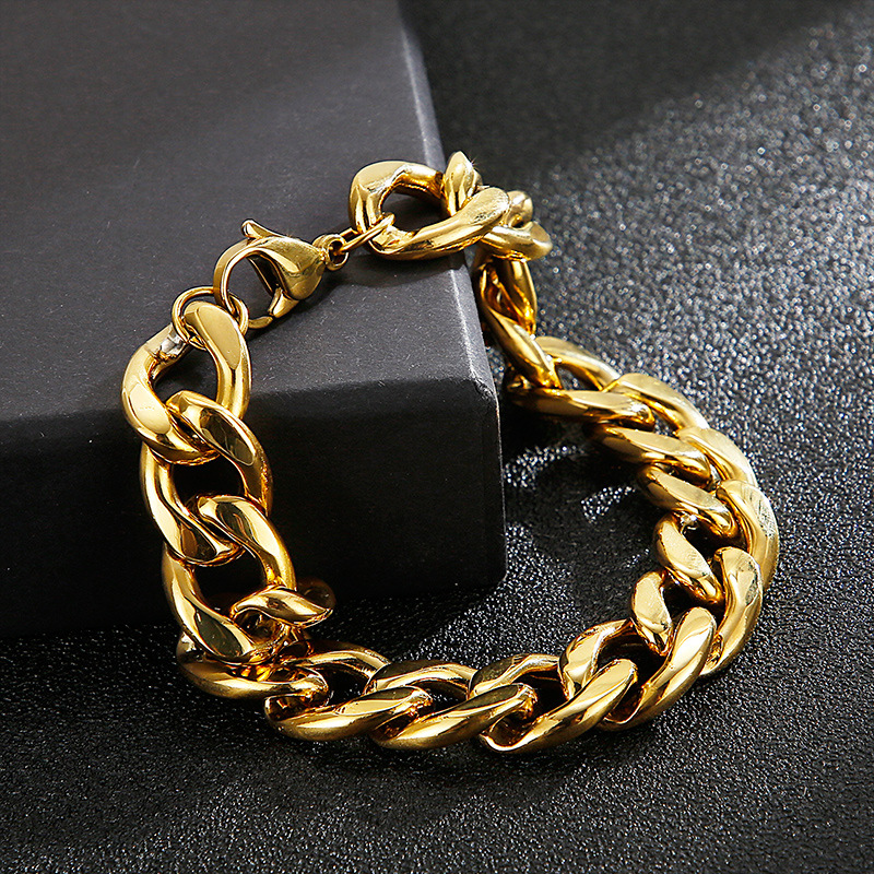 Hip-Hop Retro Solid Color Titanium Steel Chain 18K Gold Plated Men's Bracelets Necklace display picture 2