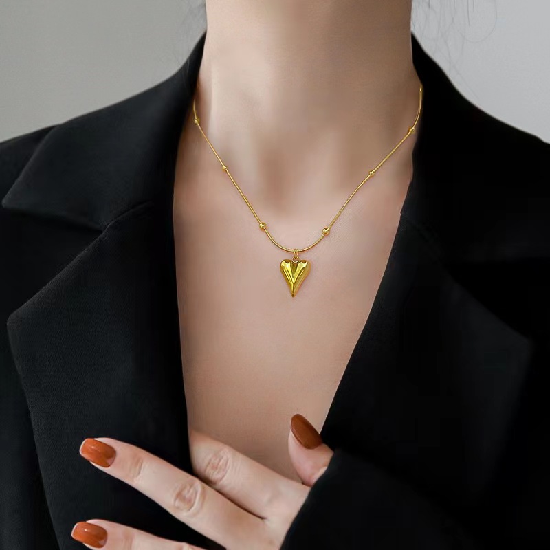Edelstahl 304 18 Karat Vergoldet Romantisch Überzug Herzform Halskette Mit Anhänger display picture 6