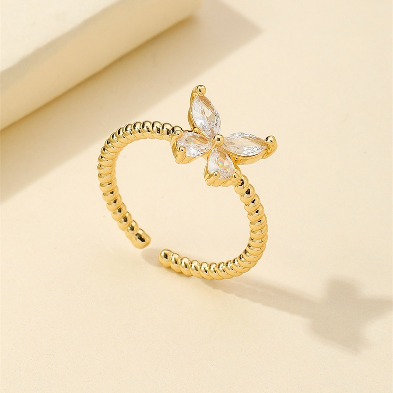Elegant Vintage Style Butterfly Copper Gold Plated Zircon Open Rings In Bulk display picture 3