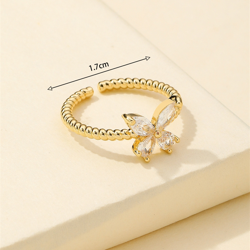 Elegant Vintage Style Butterfly Copper Gold Plated Zircon Open Rings In Bulk display picture 2