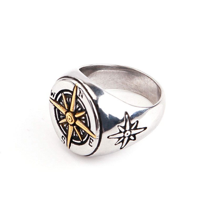 Hip-Hop Compass Titanium Steel Polishing 18K Gold Plated Men's Rings display picture 1