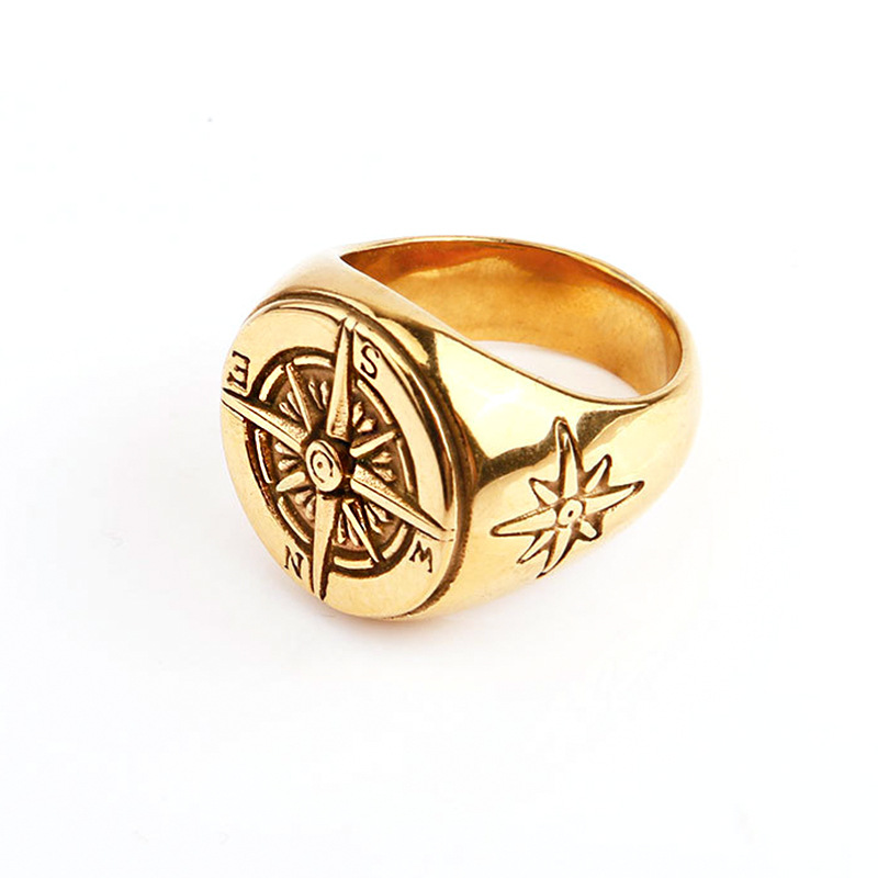Hip-Hop Compass Titanium Steel Polishing 18K Gold Plated Men's Rings display picture 2