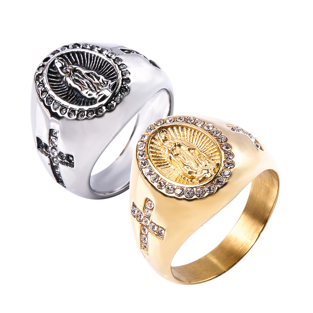 Hip-Hop Virgin Mary Titanium Steel Plating 18K Gold Plated Men's Rings display picture 1