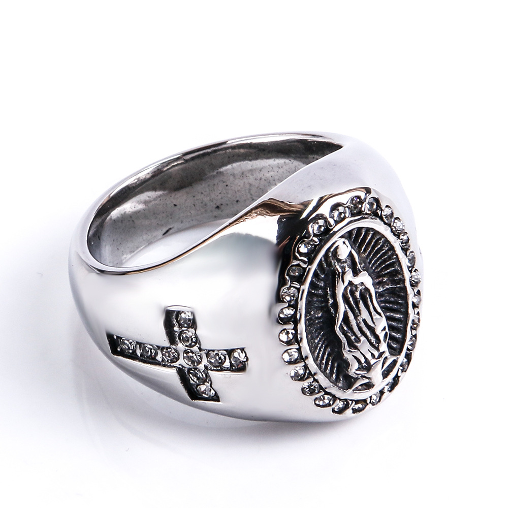 Hip-Hop Virgin Mary Titanium Steel Plating 18K Gold Plated Men's Rings display picture 2