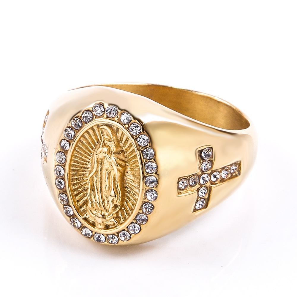 Hip-Hop Virgin Mary Titanium Steel Plating 18K Gold Plated Men's Rings display picture 4