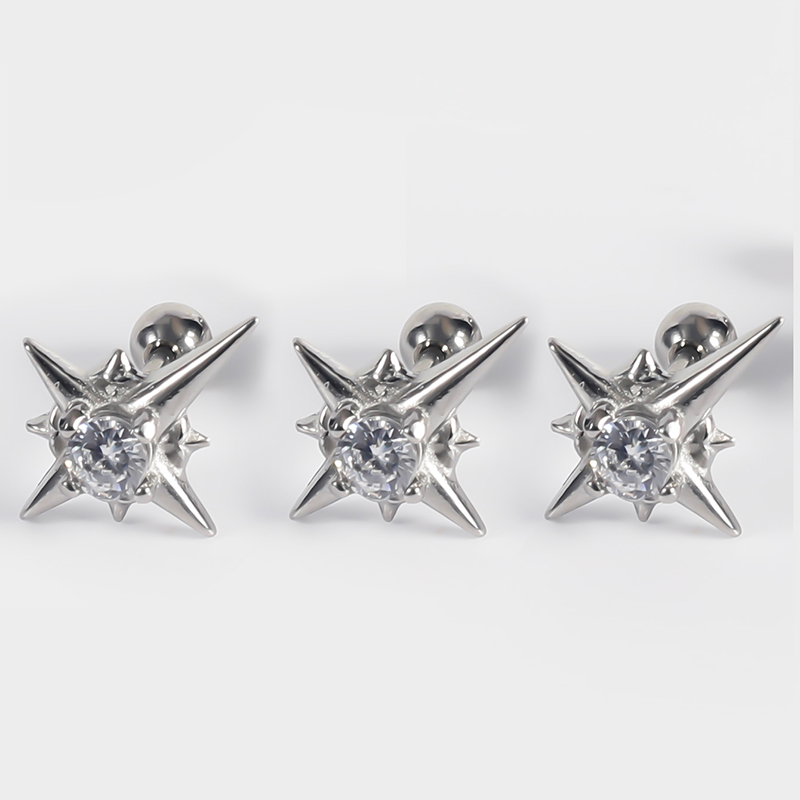 1 Pair Vintage Style Punk Solid Color Polishing Plating Inlay Stainless Steel Zircon Ear Studs display picture 1