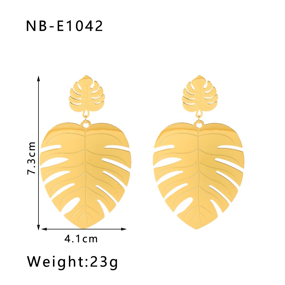 1 Pair Retro Exaggerated Leaves Plating Hollow Out Stainless Steel Drop Earrings display picture 1