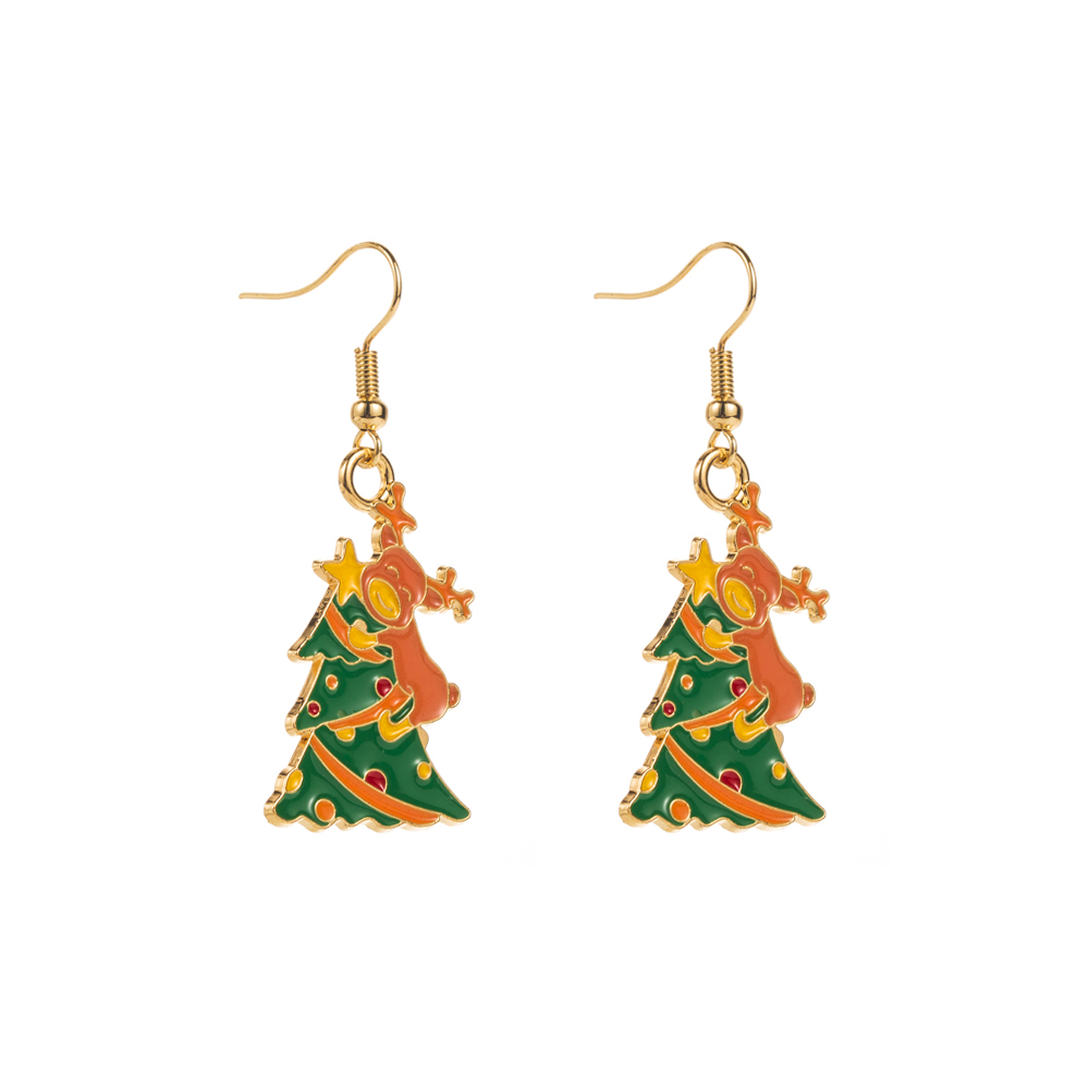 1 Pair Elegant Glam Christmas Christmas Tree Santa Claus Snowman Enamel Alloy Gold Plated Drop Earrings display picture 7
