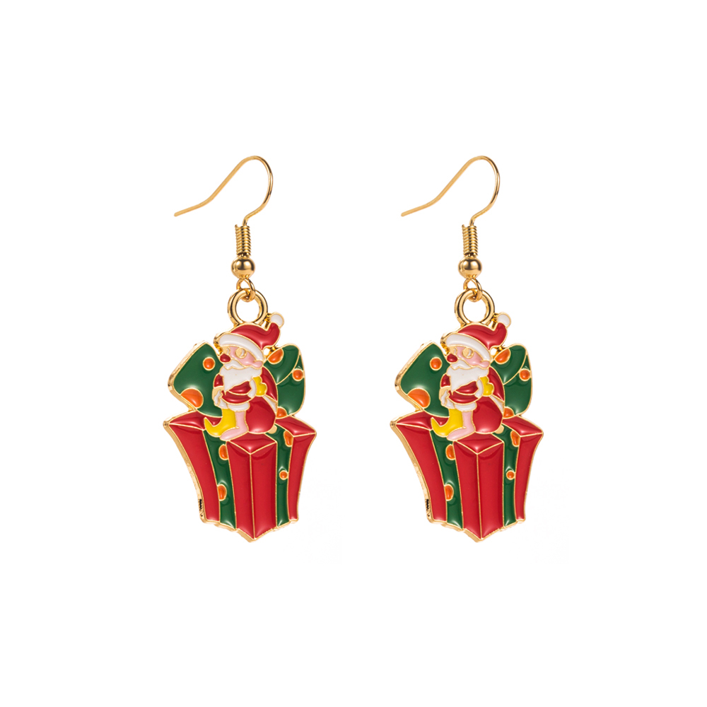 1 Pair Elegant Glam Christmas Christmas Tree Santa Claus Snowman Enamel Alloy Gold Plated Drop Earrings display picture 6