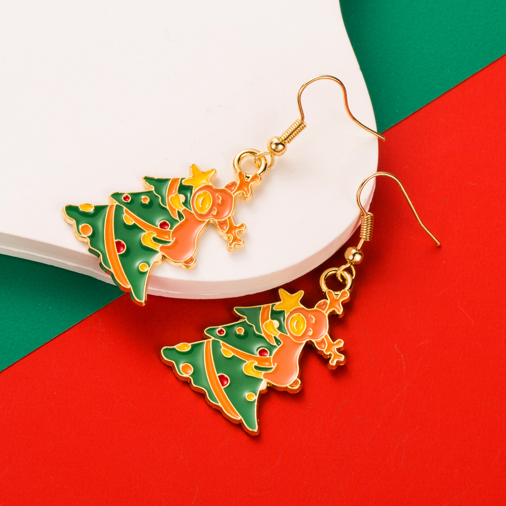 1 Pair Elegant Glam Christmas Christmas Tree Santa Claus Snowman Enamel Alloy Gold Plated Drop Earrings display picture 9