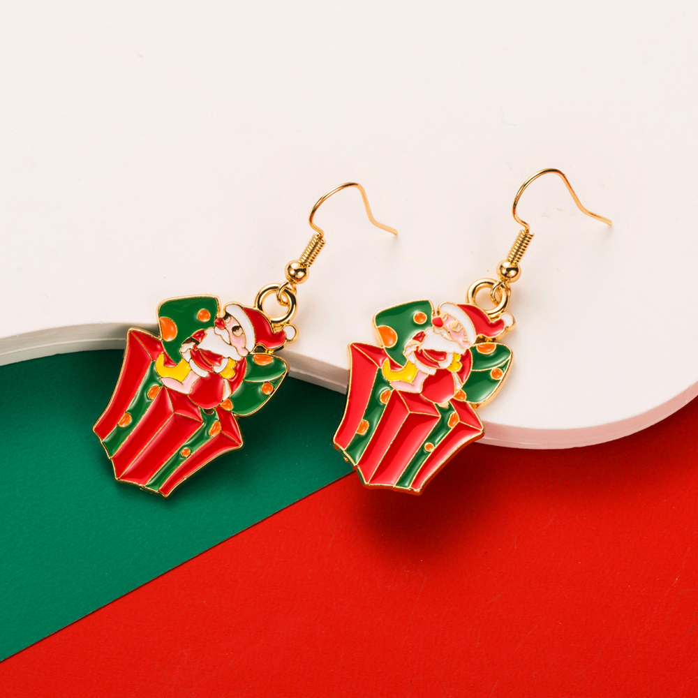 1 Pair Elegant Glam Christmas Christmas Tree Santa Claus Snowman Enamel Alloy Gold Plated Drop Earrings display picture 10