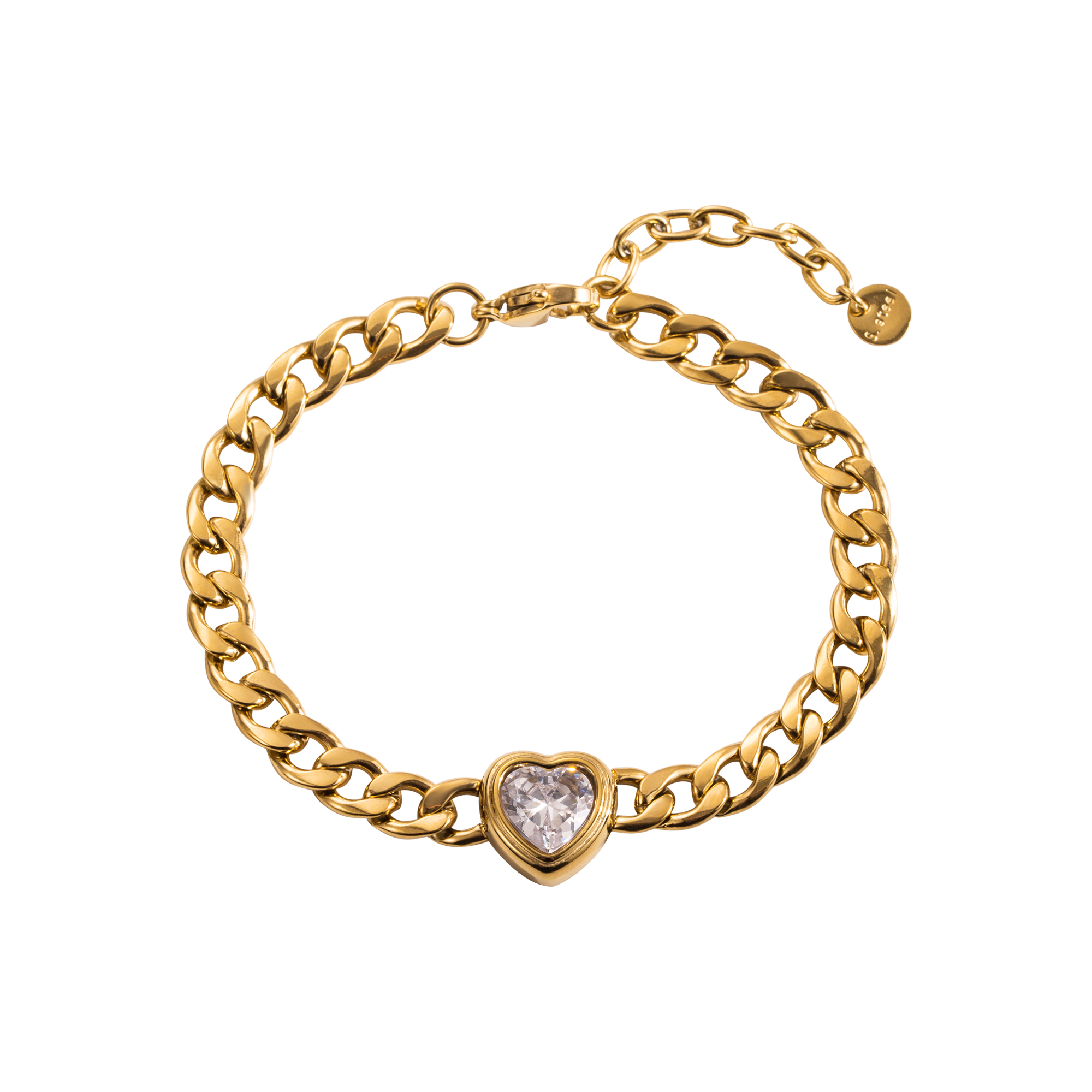 Modern Style Simple Style Heart Shape Stainless Steel Inlay Zircon Bracelets display picture 2