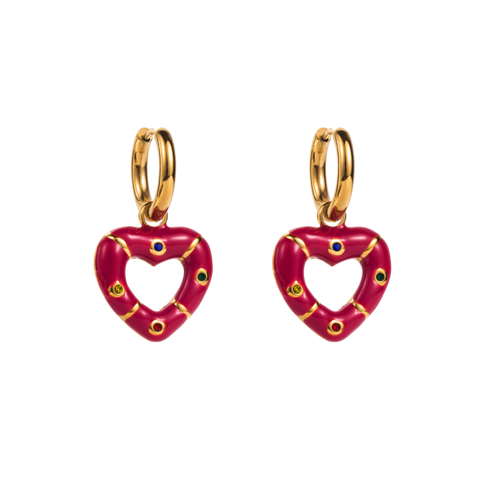 1 Pair Modern Style Sweet Heart Shape Enamel Stainless Steel Drop Earrings display picture 4