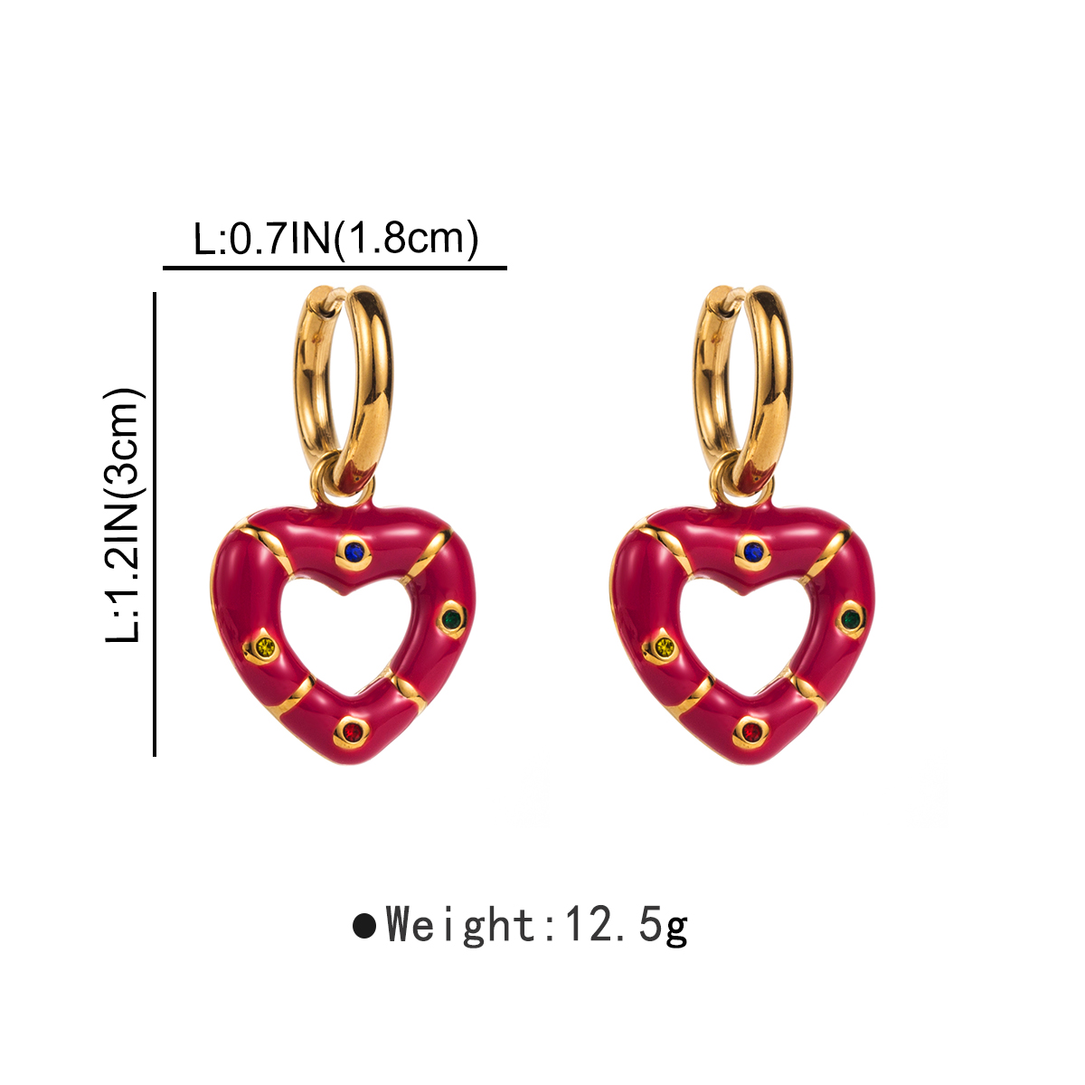 1 Pair Modern Style Sweet Heart Shape Enamel Stainless Steel Drop Earrings display picture 2