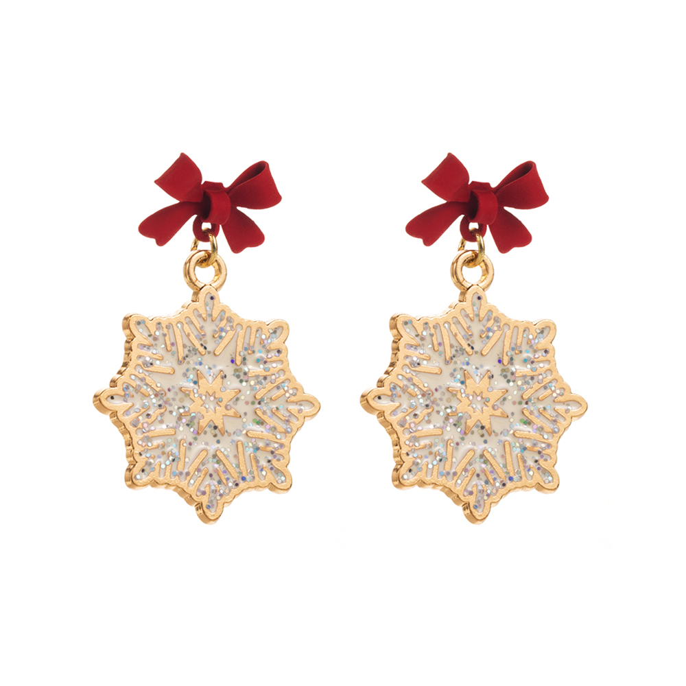 1 Pair Elegant Streetwear Bow Knot Snowflake Enamel Alloy Gold Plated Drop Earrings display picture 5