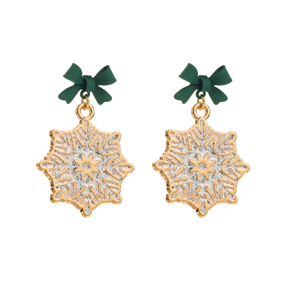 1 Pair Elegant Streetwear Bow Knot Snowflake Enamel Alloy Gold Plated Drop Earrings display picture 6