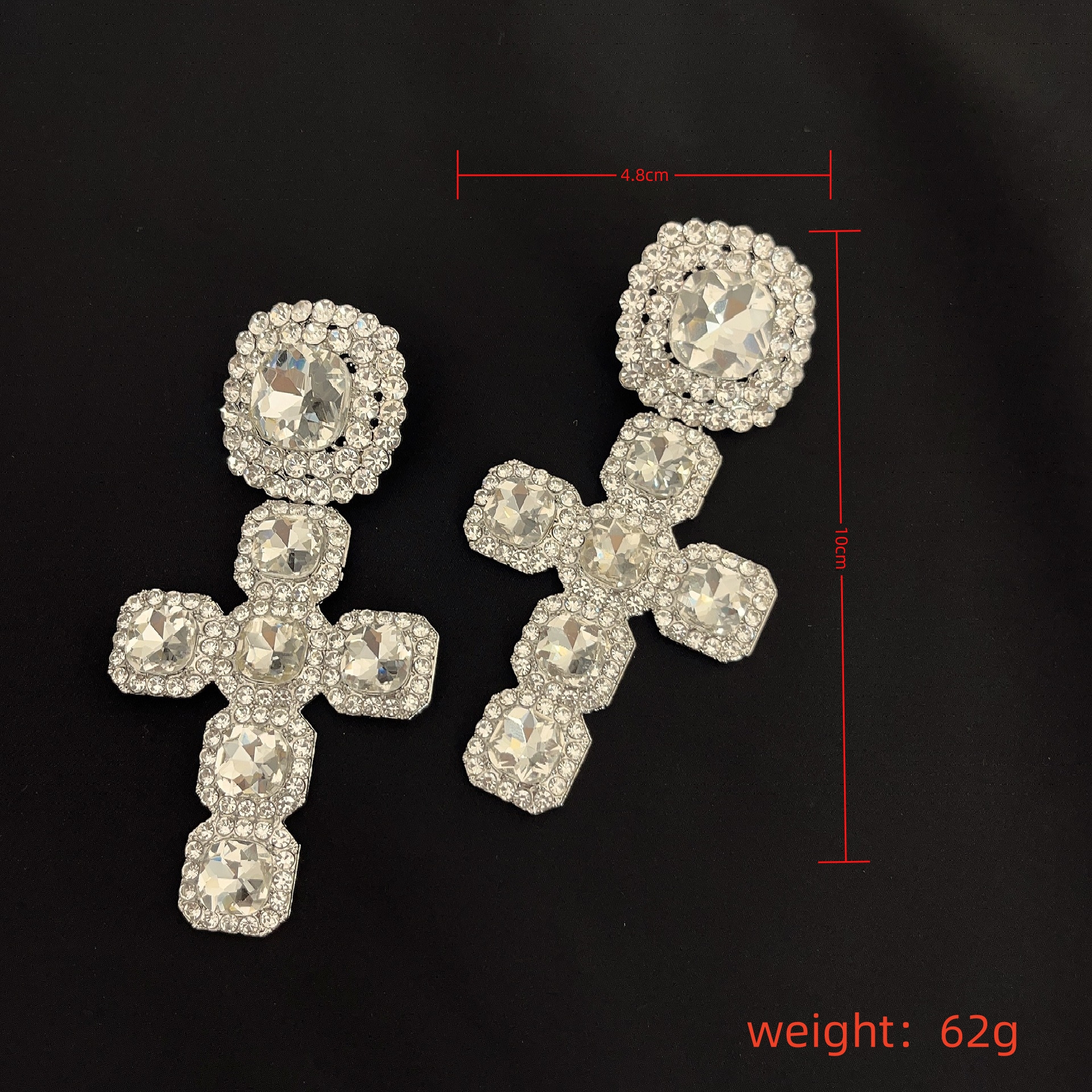 1 Pair Hip-hop Retro Cross Plating Inlay Alloy Rhinestones Silver Plated Drop Earrings display picture 13