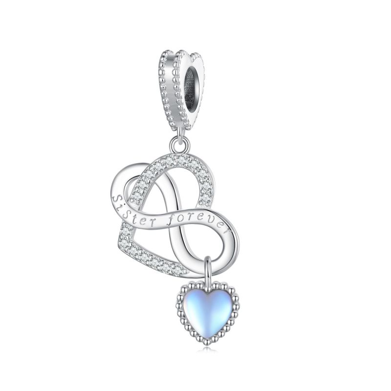 Casual Heart Shape Sterling Silver Inlay Moonstone Zircon Jewelry Accessories display picture 1