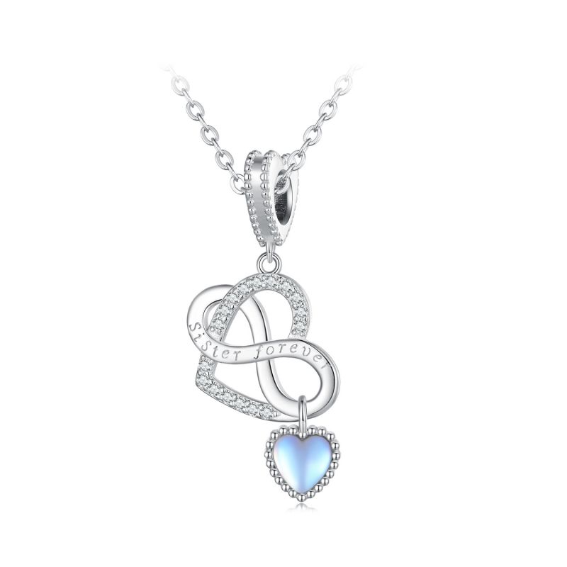 Casual Heart Shape Sterling Silver Inlay Moonstone Zircon Jewelry Accessories display picture 3