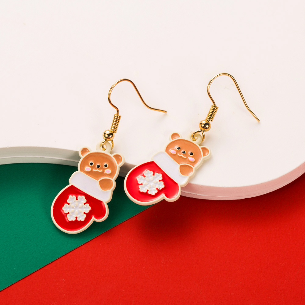 1 Pair Casual Christmas Streetwear Christmas Tree Gloves Bow Knot Enamel Alloy Drop Earrings display picture 9