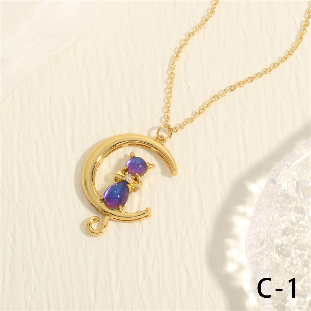 Simple Style Cat Copper Plating Inlay Zircon 18k Gold Plated Pendant Necklace display picture 12