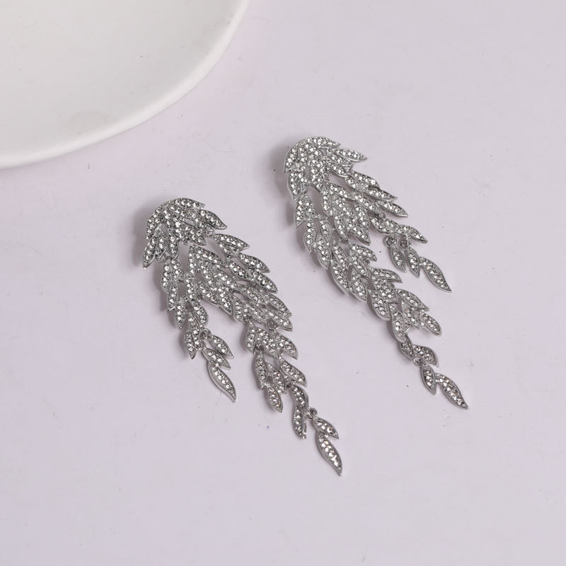1 Pair Vintage Style Leaves Plating Inlay Alloy Rhinestones Silver Plated Ear Studs display picture 11